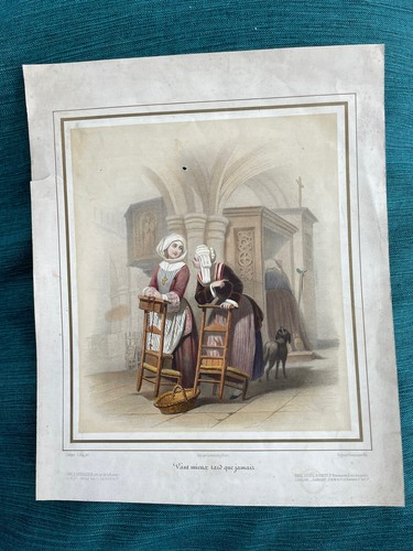 French lithograph nun - french, praying